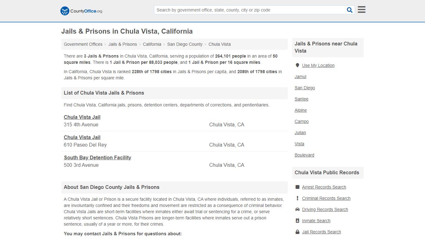 Jails & Prisons - Chula Vista, CA (Inmate Rosters & Records)