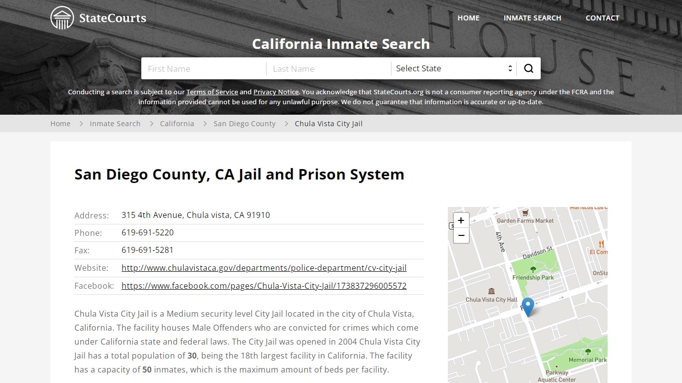 Chula Vista City Jail Inmate Records Search, California - StateCourts