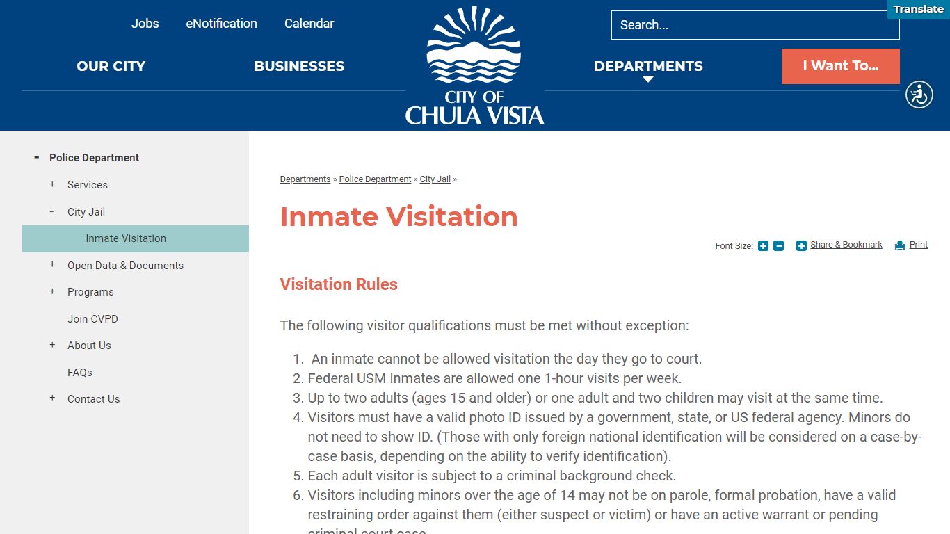 Inmate Visitation | City of Chula Vista